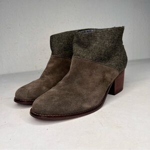 TOMS brown suede tweed tassel ankle zipper boot